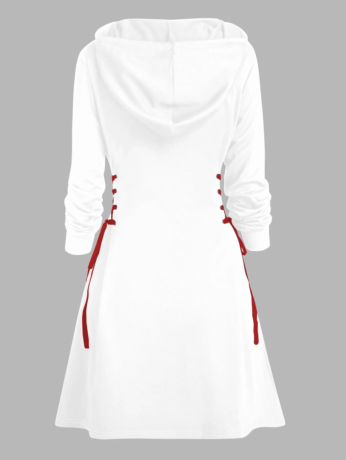 2024 Women's Christmas Hoodie Dresses Hat Elk Face Pattern Lace Up Hooded Dress Long Sleeve A Line Mini Dress
