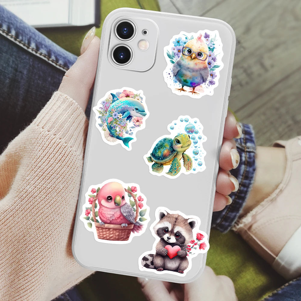 Kawaii Aesthetic Animal Stickers Kids DIY Toys Waterproof Graffiti Decal for Journal Scrapbook Laptop Phone Luggage Decorative