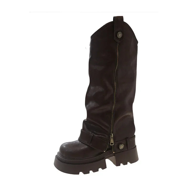 Women's Boots 2025 New Style Retro High Western Boots for Autumn and Winter Fashion Versatile Female Knight Boots