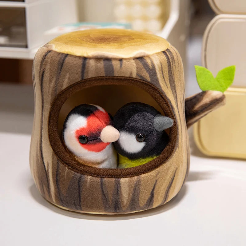 Creative Plush Tree House and Bird Doll Toys Simulation Stump Stuffed Cute Animal Doll Home Office Decor Funny Gift for Girls