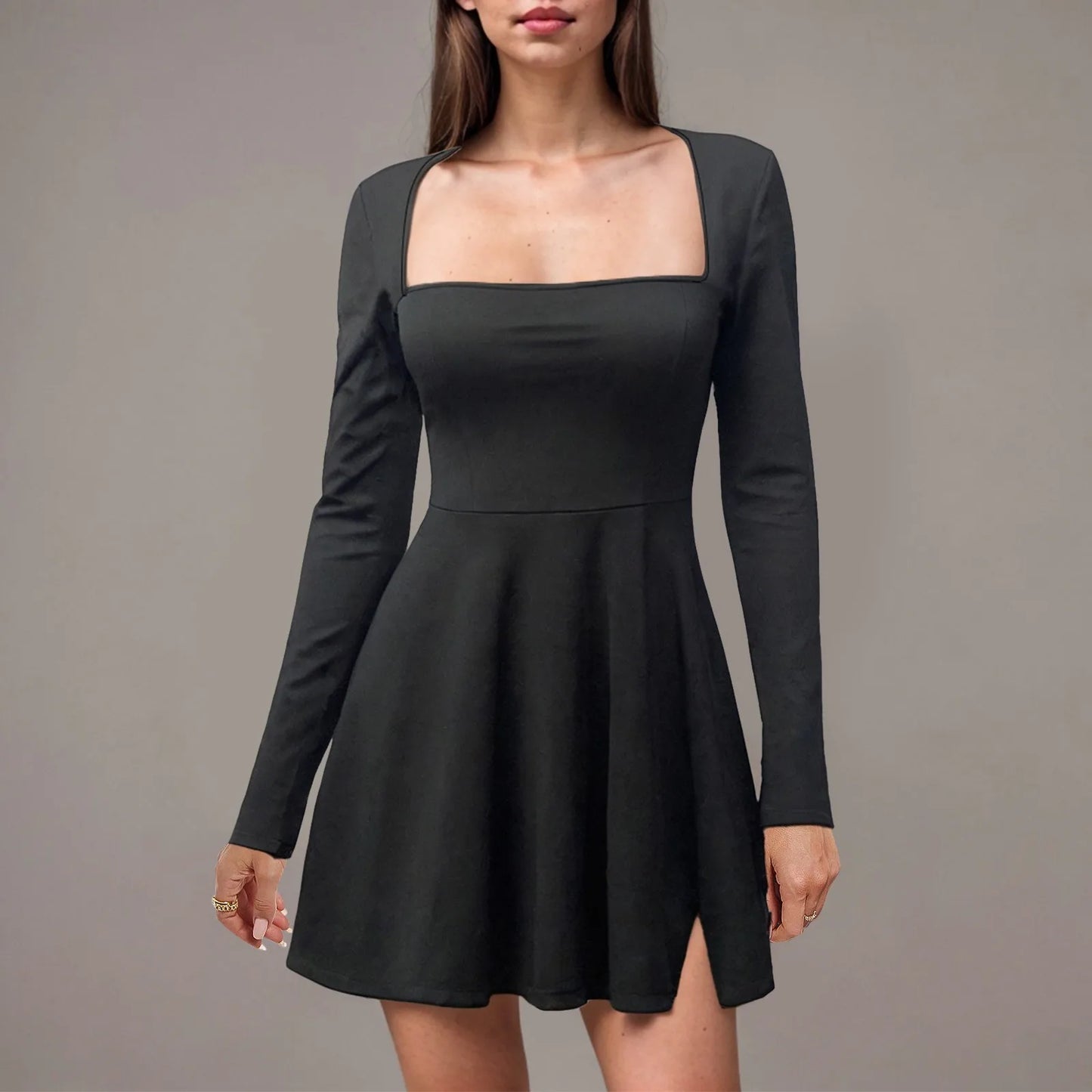 Y2k Ladies Dresses 2025 Fashion Fall Bodycon Sweetheart Neckline Long Sleeve Slit Flare Mini Dress Women Shirt Vestidos Alluring