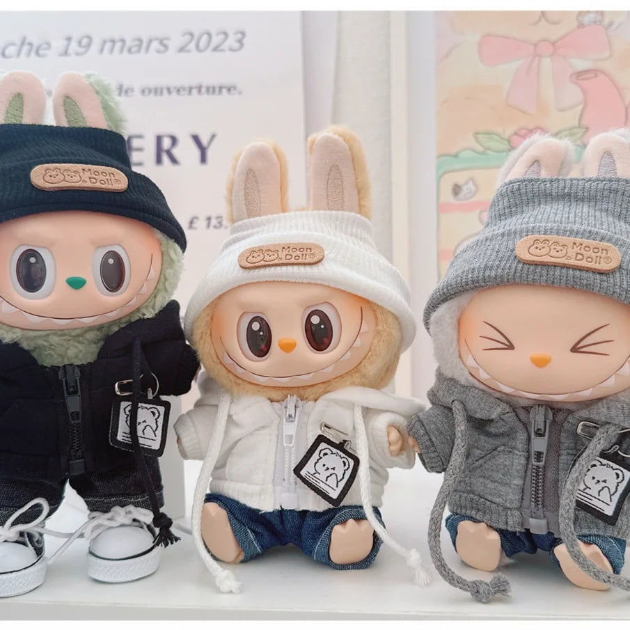 17cm Labubu Bear Casual Jacket Doll Clothes - Cute Plush Outerwear for Pullip Blythe OB11 BJD, Kawaii Teddy Coat