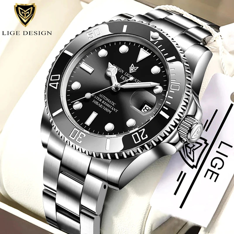 LIGE Top Brand Luxury Mechanical Man Watch Fashion Casual Sports Automatic Watches for Men Stainless Waterproof Tourbillon Clock
