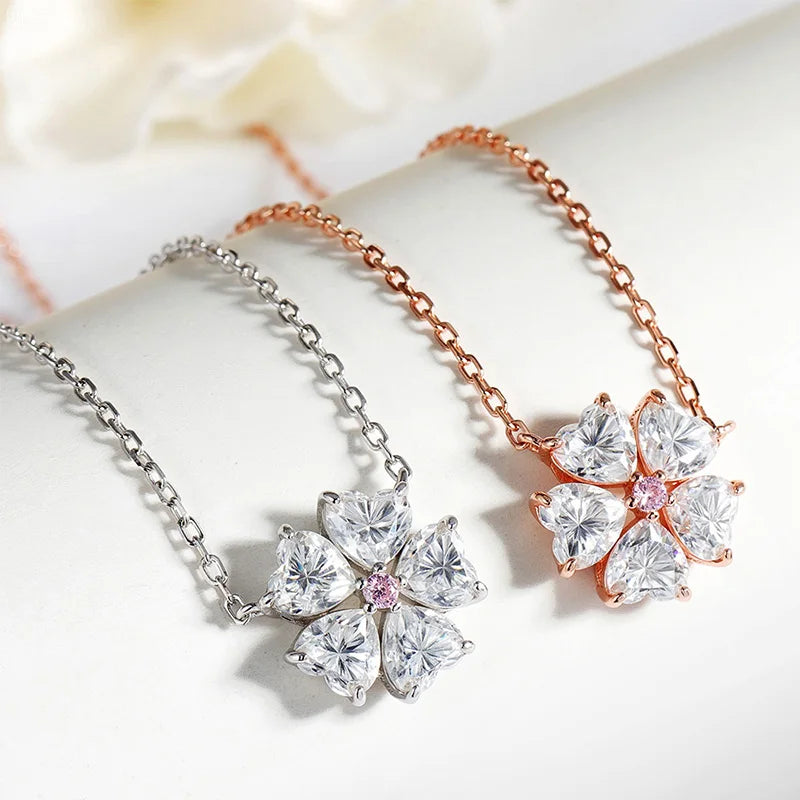 Smyoue 5*5mm Heart Cut Certified Moissanite Necklace Pendant 18k Plated Girls Wedding Jewelry 100% Real 925 Pure Silver Chain
