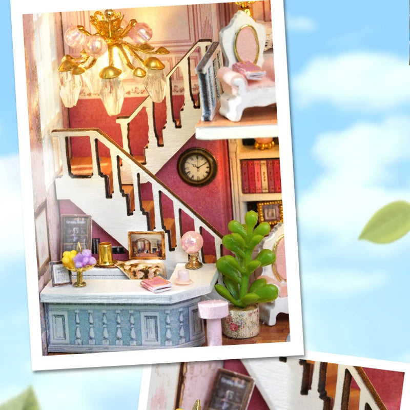 Diy Mini Wooden Dollhouse With Furniture Light Doll House Casa Assembly Model Pink Princess Villa Architecture Kit Toys Birthday