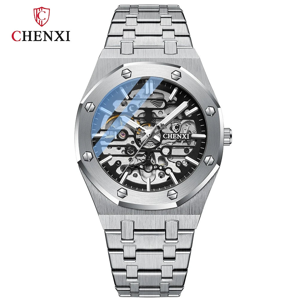 CHENXI Automatic Mens Watches Waterproof Business Stainless Steel Sport Mens Watches Top Brand Mechanical Tourbillon Wrist Watch