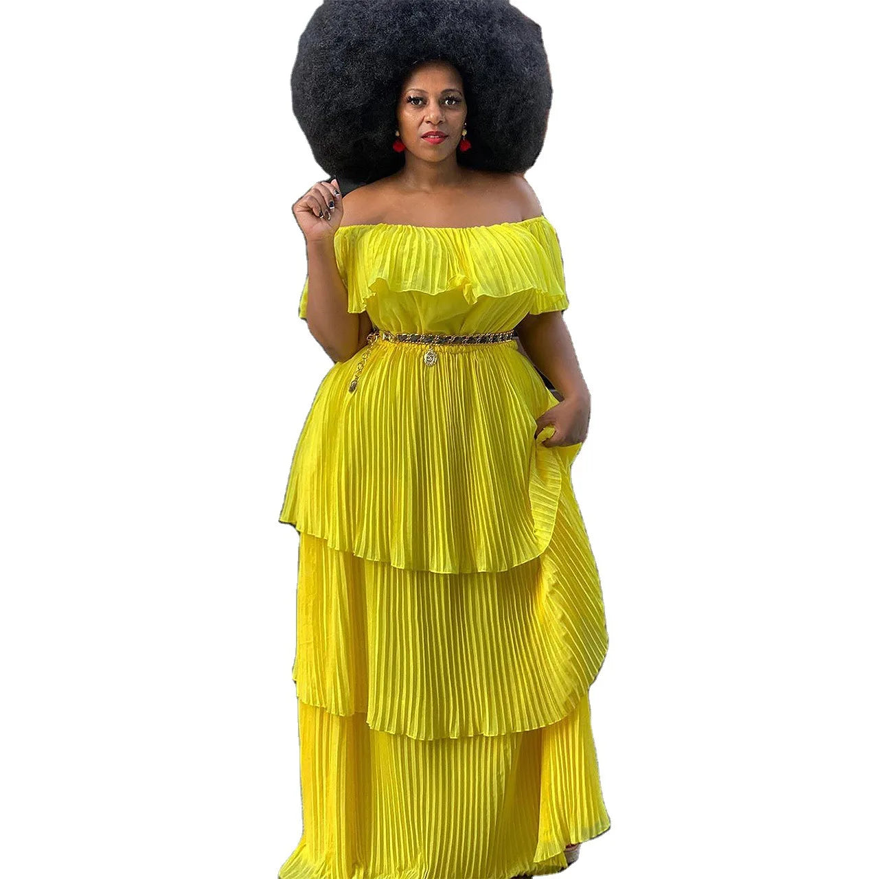 Wmstar Plus Size Party Dress Women Solid Off Shoulder Pleated Fashion Chiffon Elegant Maxi Dresses 2022 Wholesale Dropshipping