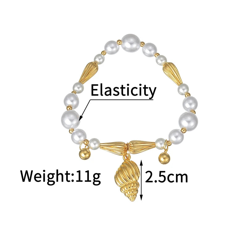 Fashion High Quality Shell Pearl Bracelet Stainless Steel Gold Color For Women Bangle Girl Jewelry Gift