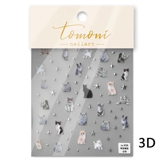 Lovely Dog Cat Animal Bunny 3D Soft Embossed Relief Self Adhesive Nail Art Stickers Cute Pretty Puppy Kitty Star Manicure Decals