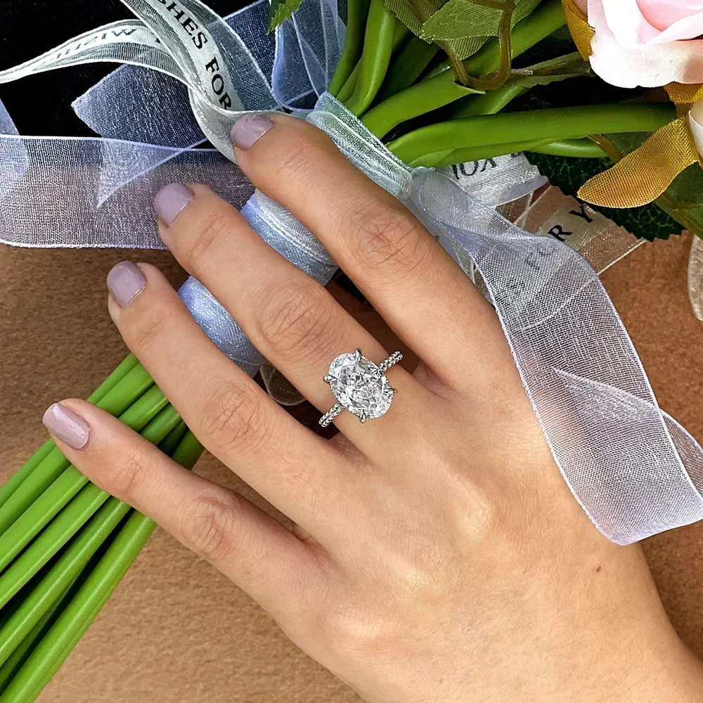 Oval Cut Full Moissanite Engagement Ring for Women S925 Silver1/2/3/4Carat Hidden Halo Diamond Wedding Rings with Certificates