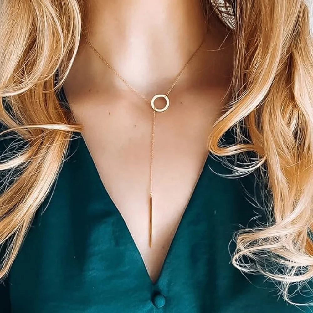 MEDFOLY Lariat Necklace for Women Dainty 14k Gold Plated Simple Sweater O-Chain Pendant Y Necklace Fashion Summer Jewelry Gifts
