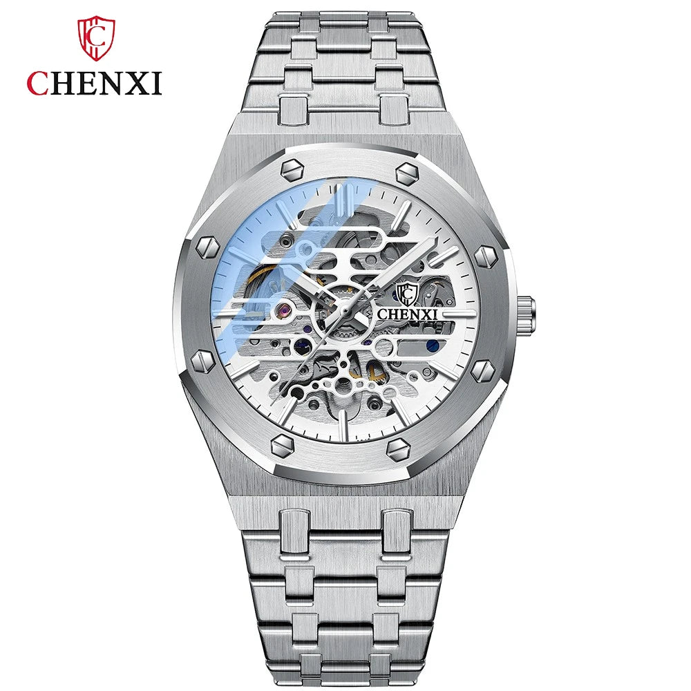CHENXI Automatic Mens Watches Waterproof Business Stainless Steel Sport Mens Watches Top Brand Mechanical Tourbillon Wrist Watch