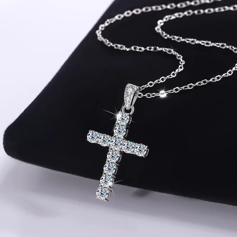 Cross Pendant Necklace for Women D VVS1 Moissanite Pass Diamond Test 100% Sterling Silver Plated 18K White Gold Classic Jewelry