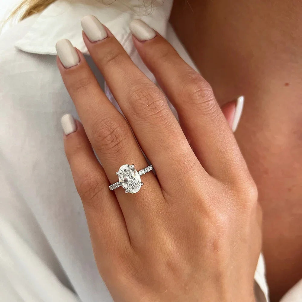 Oval Cut Full Moissanite Engagement Ring for Women S925 Silver1/2/3/4Carat Hidden Halo Diamond Wedding Rings with Certificates