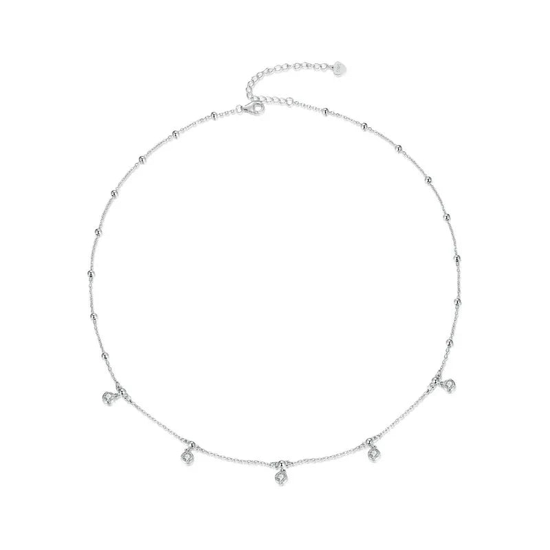 WOSTU 0.5CT Moissanite Bead Chain Necklace For Women 925 Sterling Silver Diamond Cut Starry moissanite Neckalces Party Jewelry
