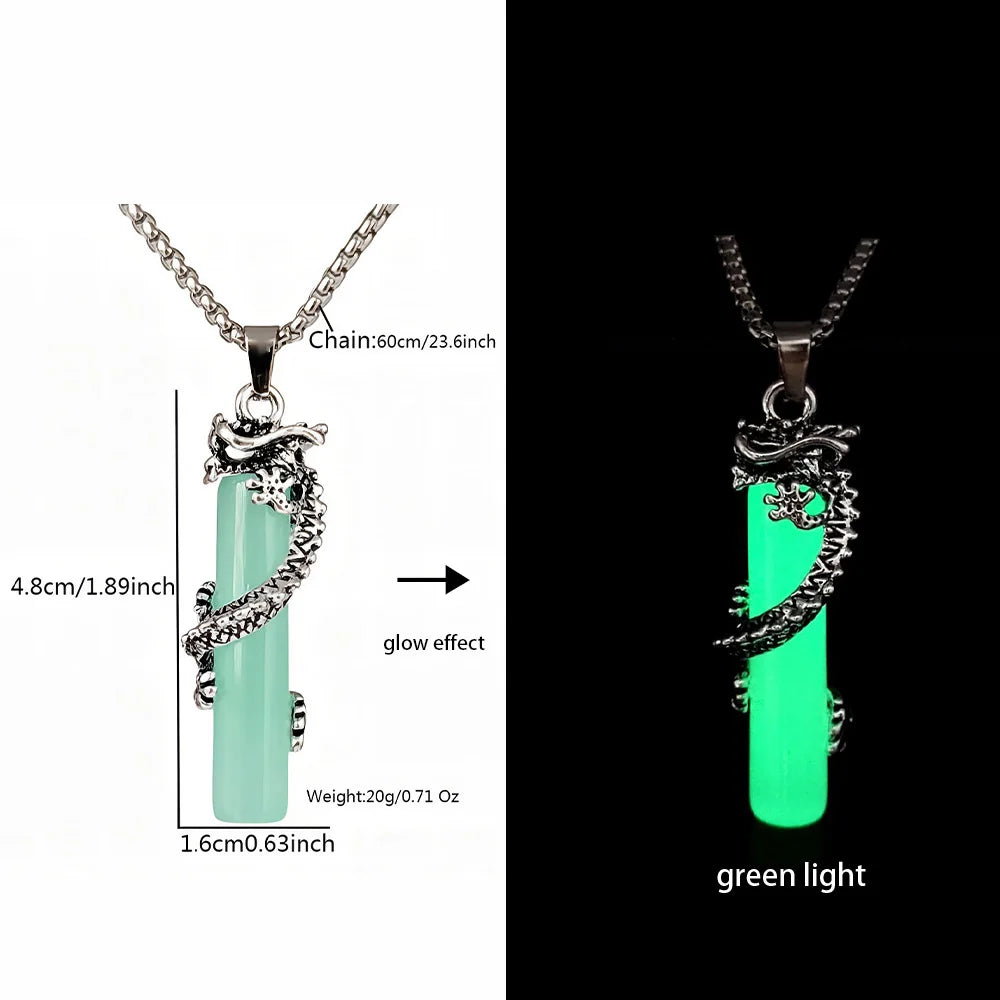 Hiphop Rock Stainless Steel Chain Luminous Alloy Dragon Pendant Glowing Necklace Night Dance Disc Glow In The Dark Necklace