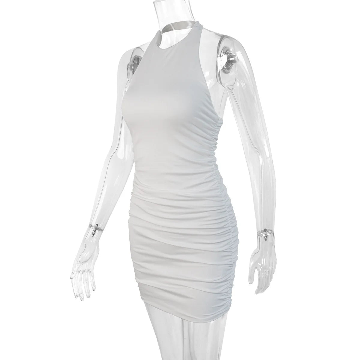 Women s Dresses 2025 New Sleeveless Backless Women's Round Neck Sexy Halter Ruffle Bodycon Mini Dress for Party Club Vacation