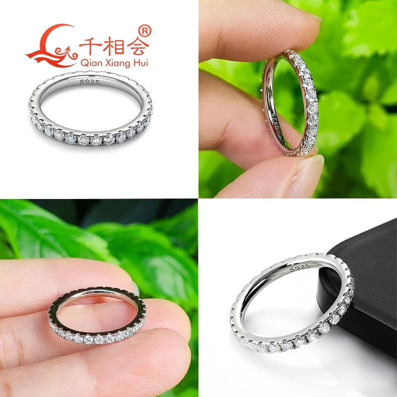 solid 2mm 3mm Moissanite Full Eternity Ring Band 925 Sterling Silver white Round Moissanite Diamond Jewelry gift dating party