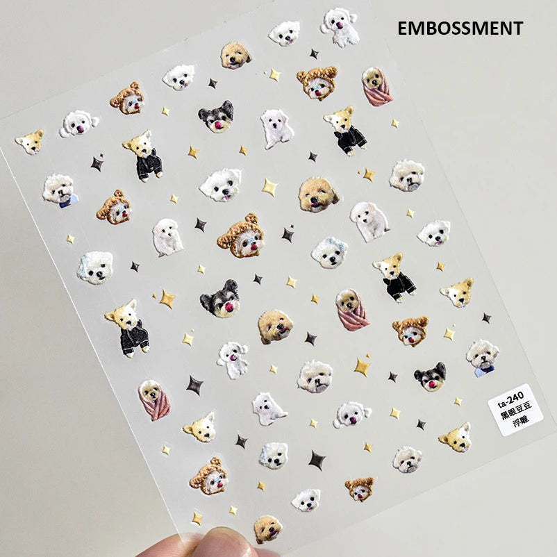 Lovely Dog Cat Animal Bunny 3D Soft Embossed Relief Self Adhesive Nail Art Stickers Cute Pretty Puppy Kitty Star Manicure Decals