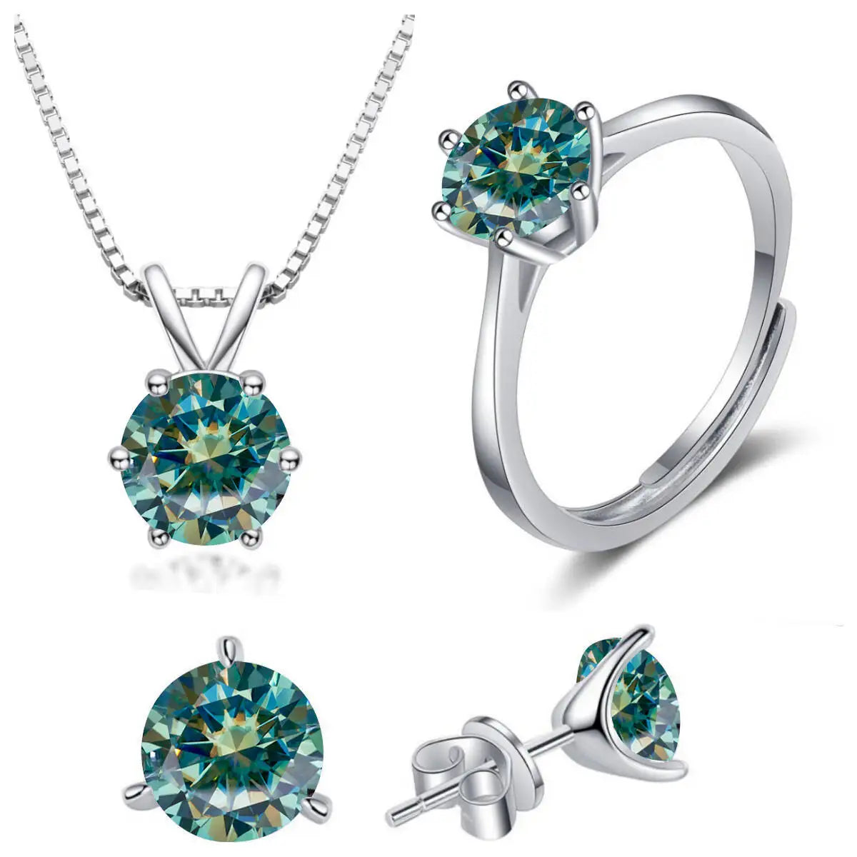 925 Sterling Silver 1CT*4 D Color Moissanite Ring Earring Necklace Set Fine Jewelry Set Elegant Ladies Jewelry For Party Wedding