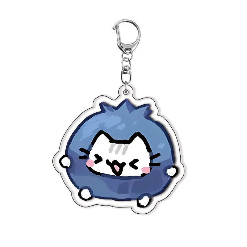 Lovely Pet Kitten with Flower Keychains Cartoon Strawberry Cat Keyring Creative Backpack Pendant Key Chain Fans Friends Gifts