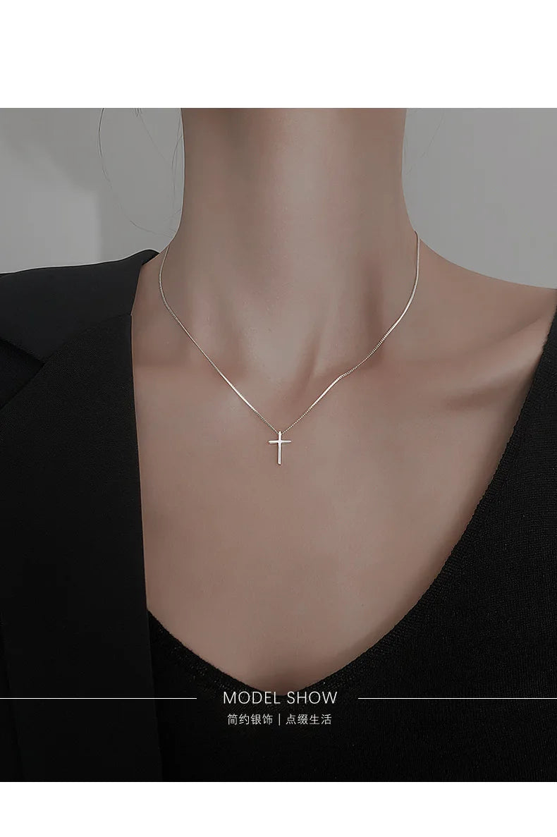 Trendy 925 Sterling Silver Cross Pendants Necklace For Women Vintage Gothic Cross Necklace Chain Jewelry Gift