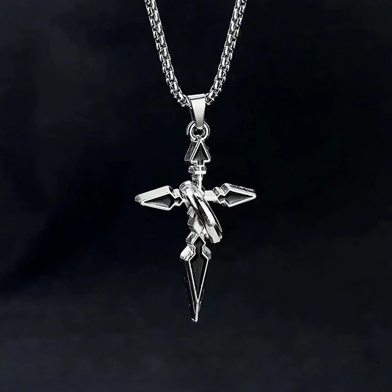 ファッションヴィンテージフレイムクロスペンダントネックレスレディースメンズロングチェーンパンクゴストレンディアクセサリーチョーカーゴシックジュエリー