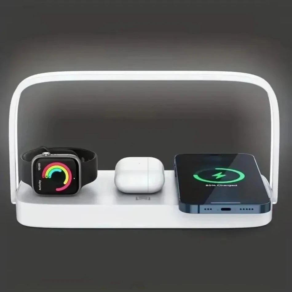 4 In 1 Fast Wireless Charger Stand Led Night Light Bedroom Lamp Phone Charging Station Dock For iPhone iWatch 2-10 SE Airpods *