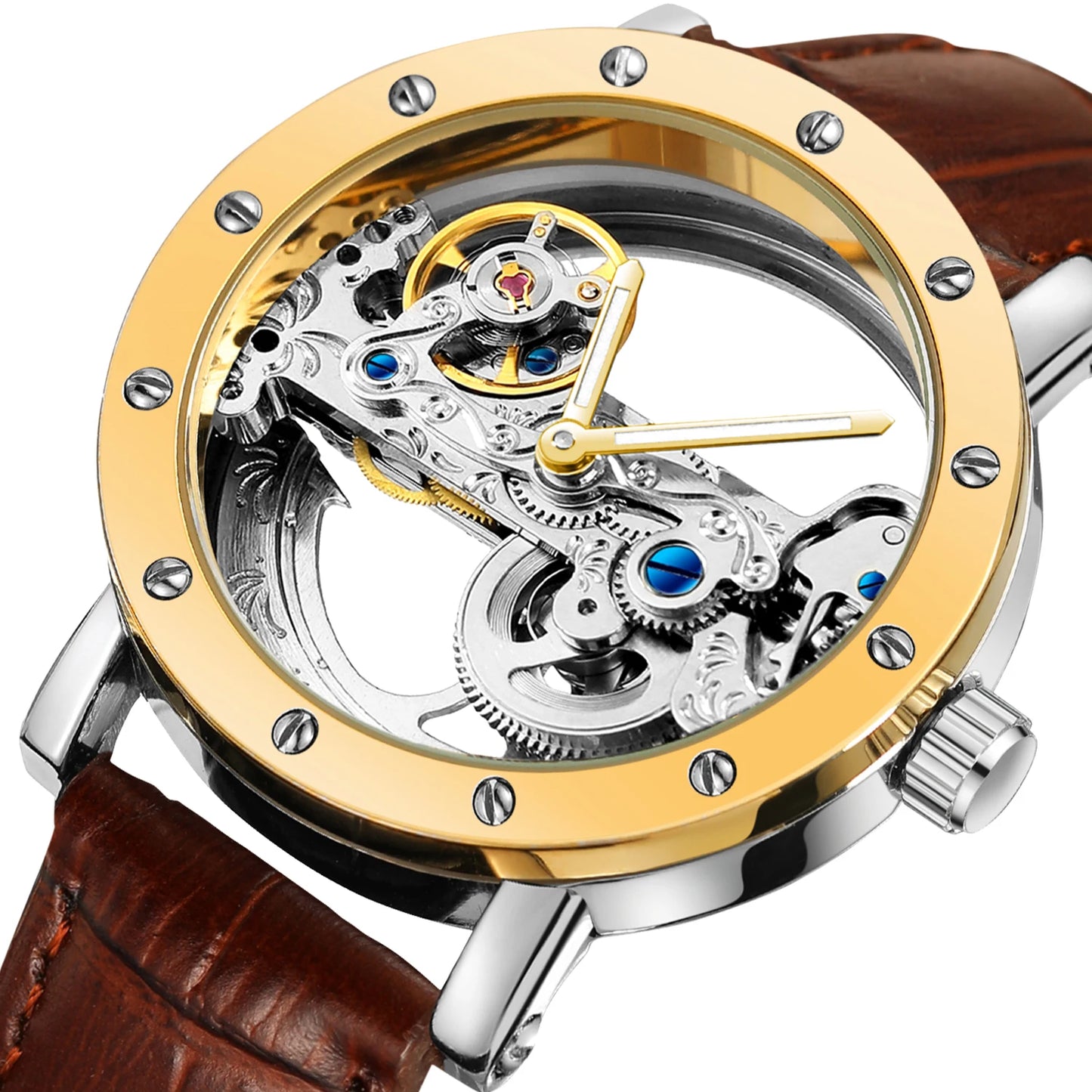 2024 Top Brand Luxury Steel Skeleton Tourbillon Automatic Watch Men Leather Mechanical Waterproof Luminous Elegant Wrist Clock