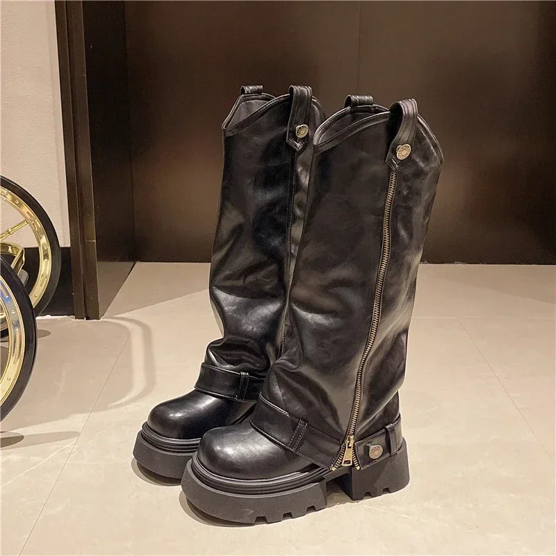 Women's Boots 2025 New Style Retro High Western Boots for Autumn and Winter Fashion Versatile Female Knight Boots