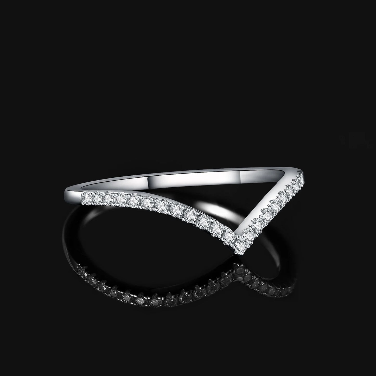 JewelryPalace Moissanite D Color Round Cut 925 Sterling Silver V Shape Stackable Wedding Ring for Woman Yellow Rose Gold Plated