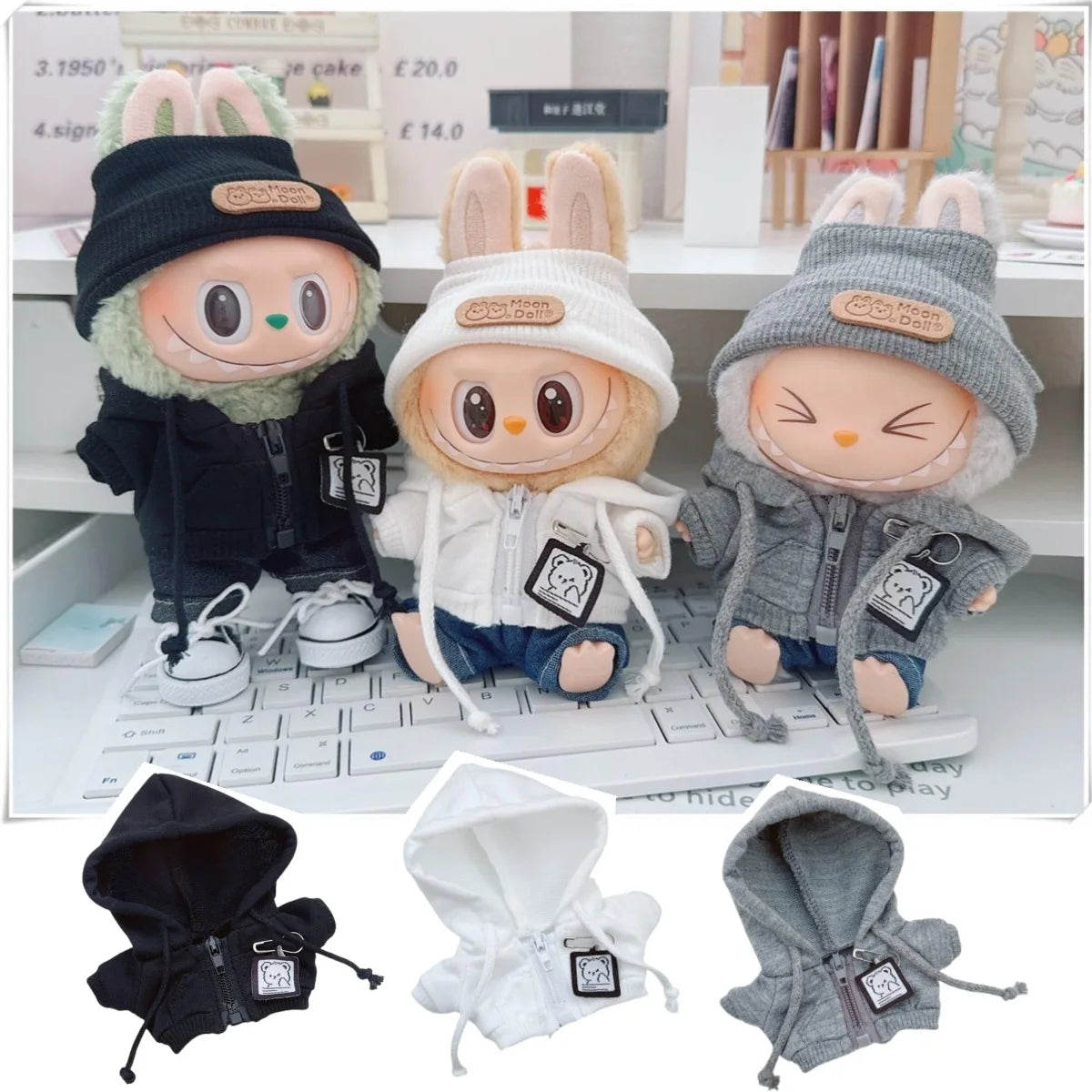 17cm Labubu Bear Casual Jacket Doll Clothes - Cute Plush Outerwear for Pullip Blythe OB11 BJD, Kawaii Teddy Coat