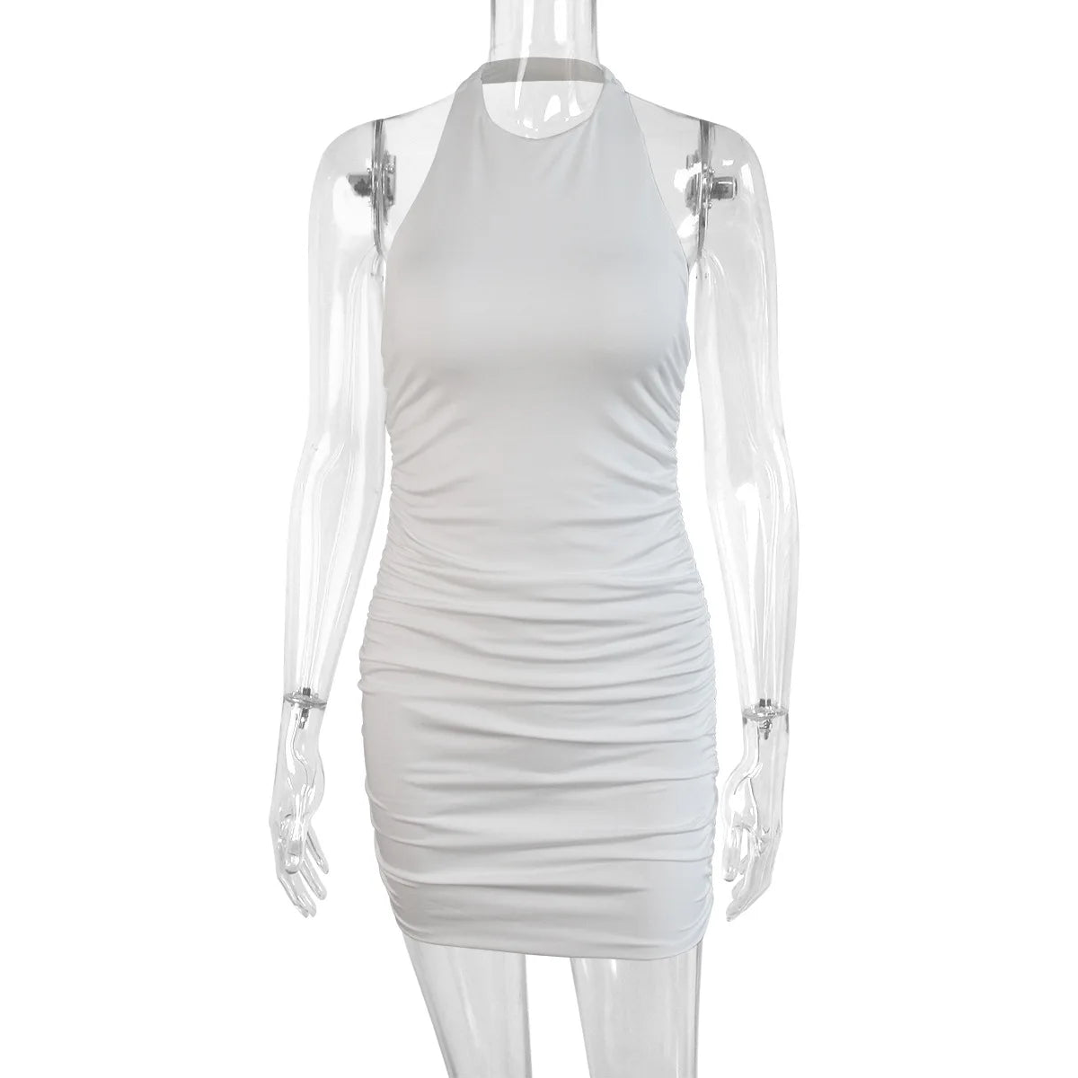 Women s Dresses 2025 New Sleeveless Backless Women's Round Neck Sexy Halter Ruffle Bodycon Mini Dress for Party Club Vacation