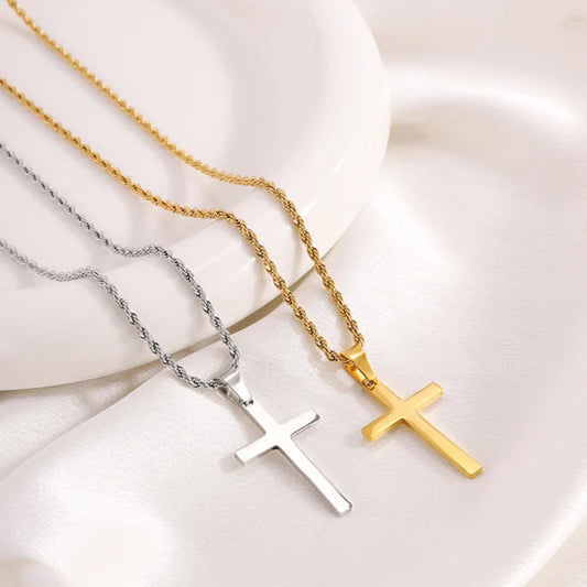 New Stainless Steel Cross Pendant Necklace for Men Women Minimalist Gold Color Jewelry Male Female Necklaces Chokers Gifts 2024