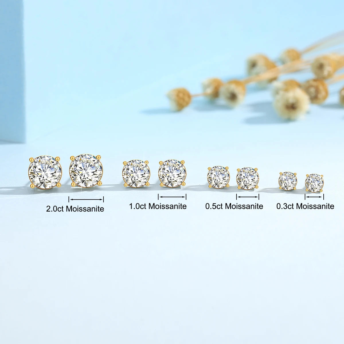 18K Gold D Color Moissanite Stud Earrings Hypoallergenic Round Lab Grown Diamond Ear Studs For Women Man Simple High-end Jewelry