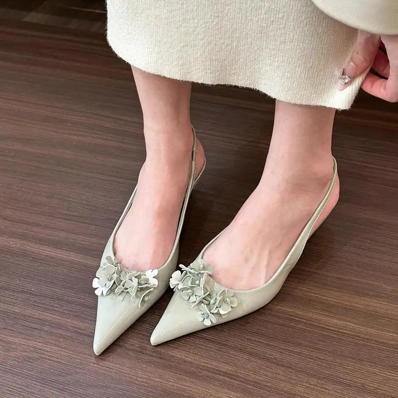 Women Sandals ,Spring Summer 2024 Spring New Pointy Flower Sandals, Fashion Mid-heel Back Empty Women's Single Shoes, Shoes