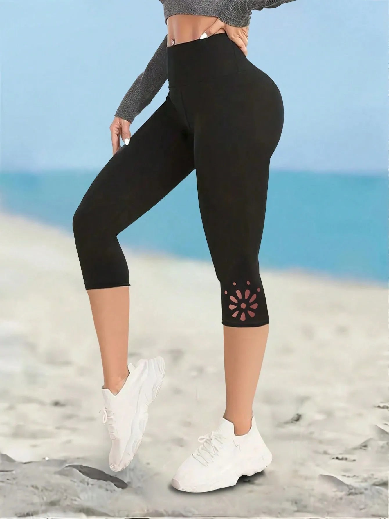 Women's Spring/Summer Stretchy Capri Yoga Leggings - Soft Fabric Workout Tights with Prints for Gym, Running & Pilates