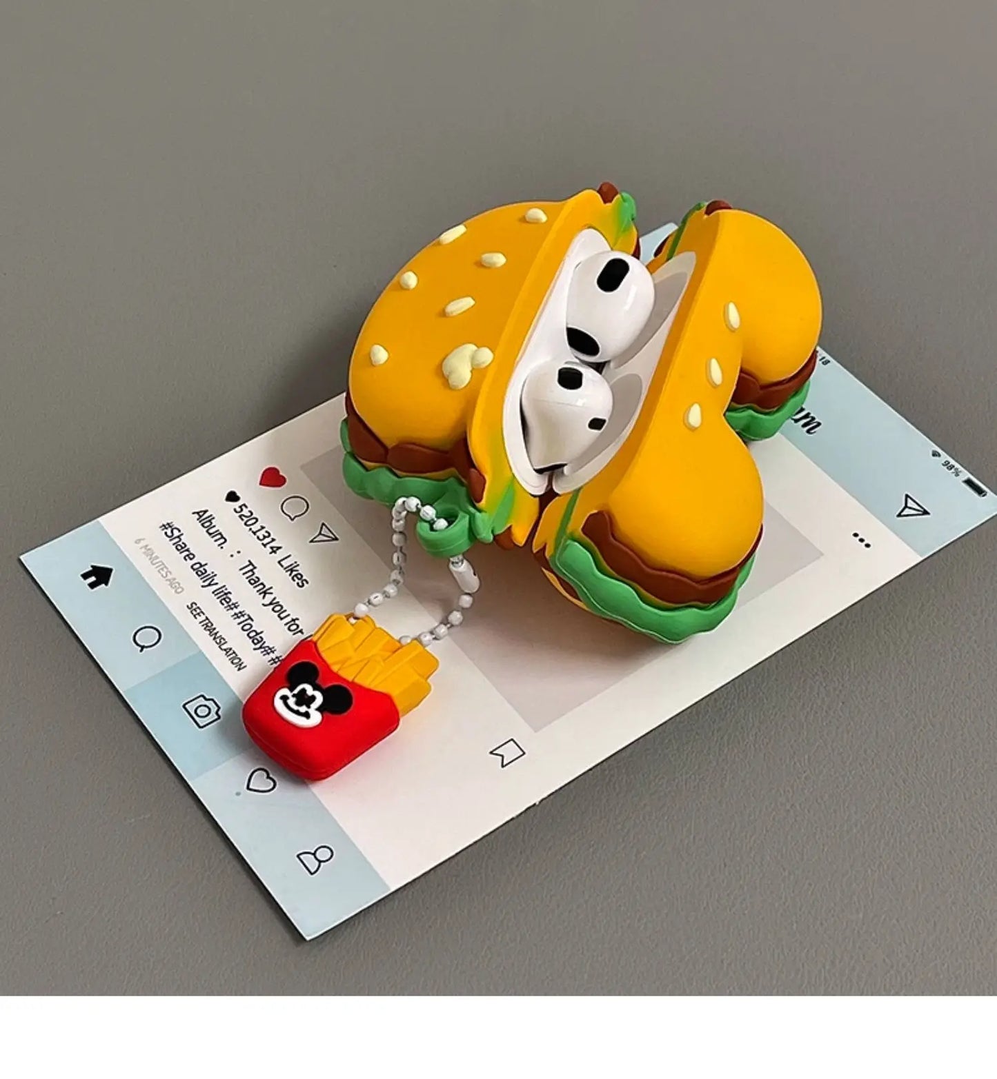 For Airpods 1 2 3 4 Pro Pro 2 Mickey Burger Silicone Earphone Case Accessories Cover