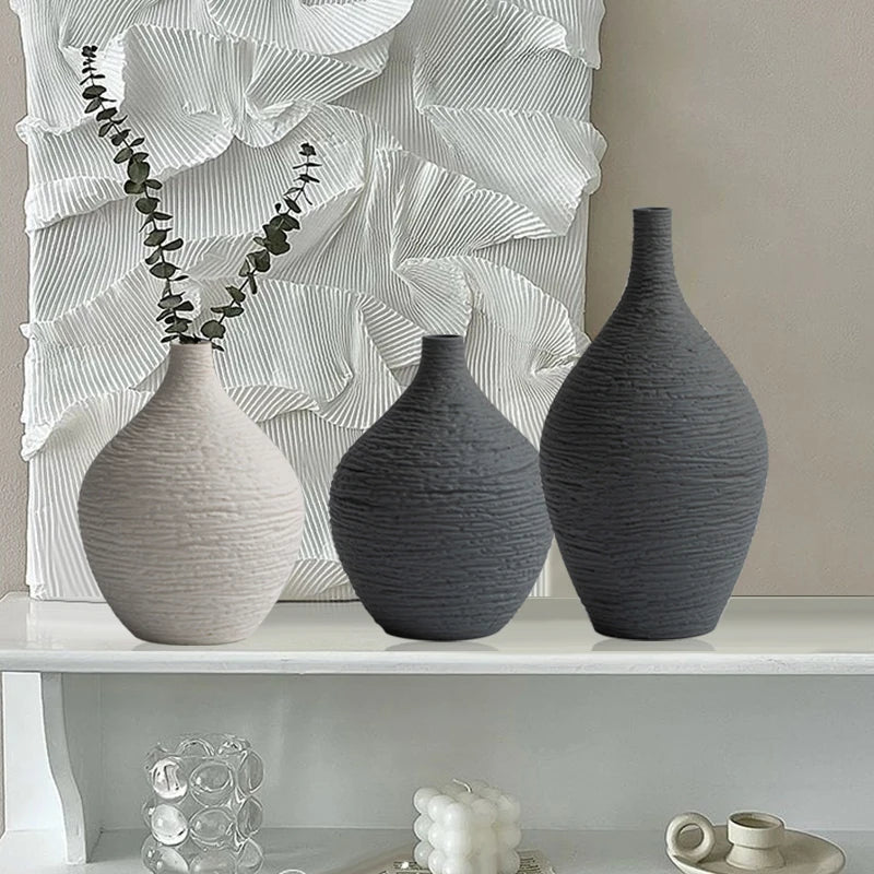 White Ceramic Vase Decoration for Home Nordic Luxury Narrow Mouth Flower Pot Living Room Interior Office Desktop Decor Gift