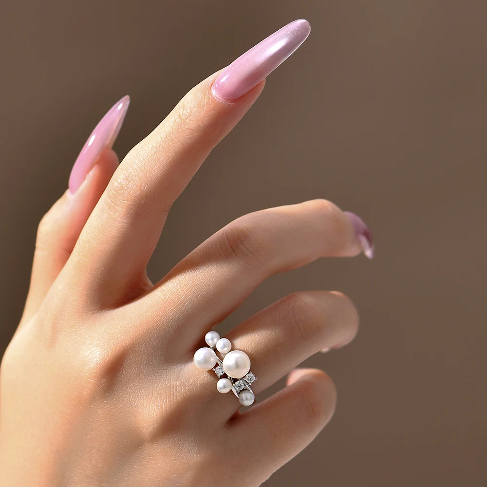 ATTAGEMS Pearl Moissanite Ring DVVS 100% S925 Sterling Silver Plated With18k Gold for Women Engagement Bride Jewelry Luxury Gift
