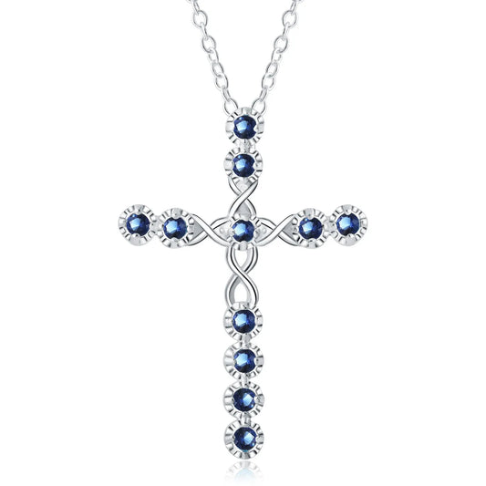925 Sterling Silver Blue Zircon Cross Aesthetic Necklace For Women Elegant Vintage Jewelry Wholesale Jewellery Argent 925