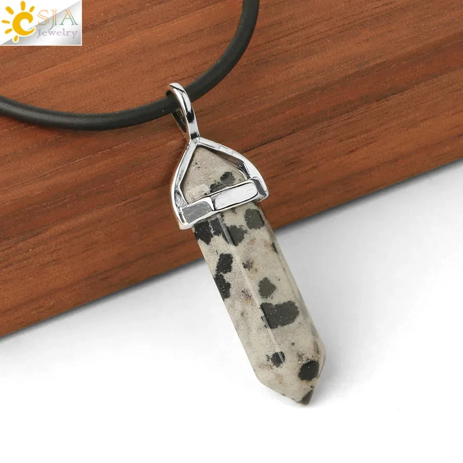 CSJA Hexagonal Bullet Crystal Necklaces Natural Gem Stone Quartz Necklace Pendant Chakra Amethysts Pink Quartz Lapis Lazuli G957