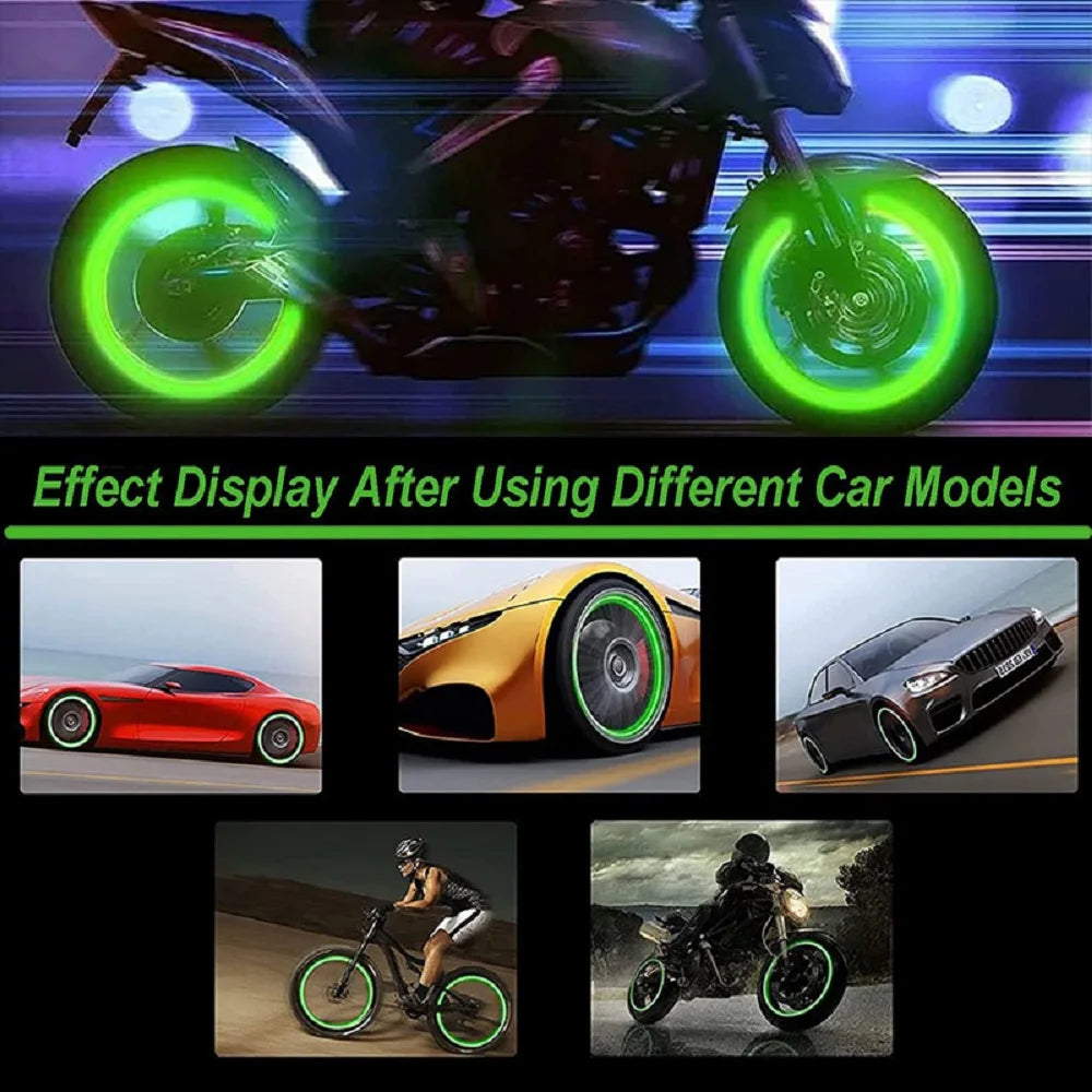 4PCS Luminous Car Tire Valve Cap Fluorescent Night Glowing Decor Waterproof Universal Valve Stem Caps Auto Exterior Accessoris