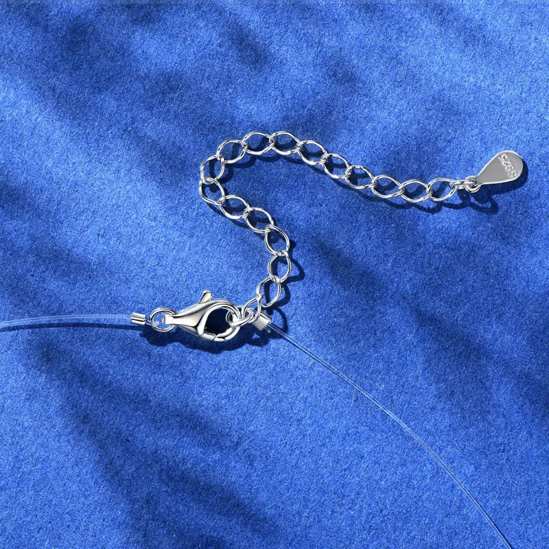 Lnkry 5mm/6.5mm/8mm Solitaire Moissanite Necklaces Transparent Fishing Line Invisible Necklace For Women s925 Silver Chains