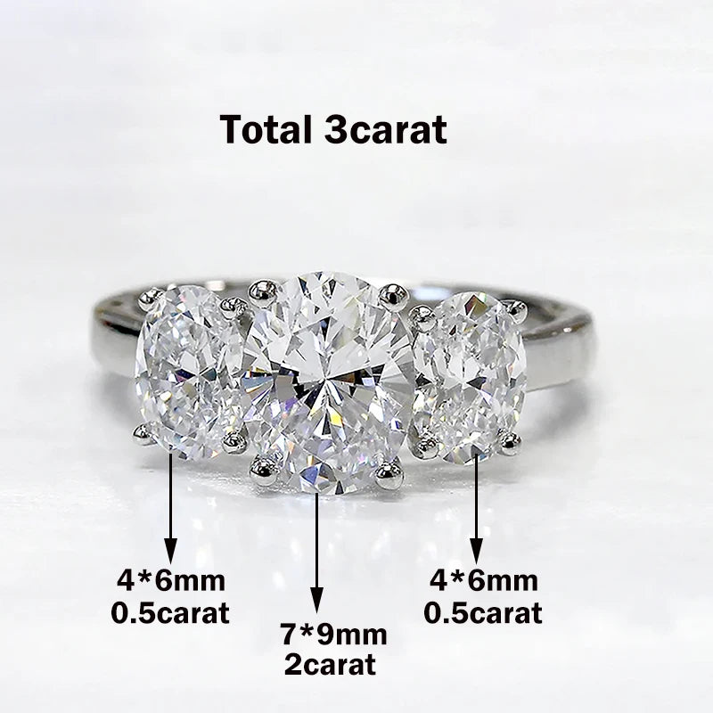 3/6cttw Real Moissanite Engagement Ring with Certificate 3-Stone Oval Cut Diamond Wedding Ring for Women 925 Silver Fine Jewelry