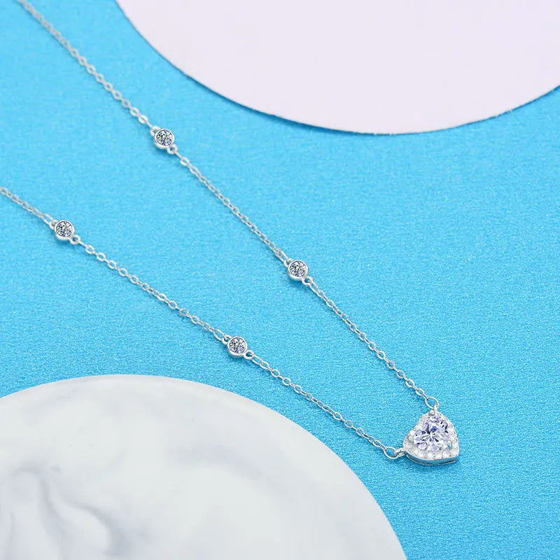 TY 0.8CT Moissanite 925 Sterling Silver Necklace for Women Heart Pendant Necklace D Color Shining Fine Jewelry Lab Diamond