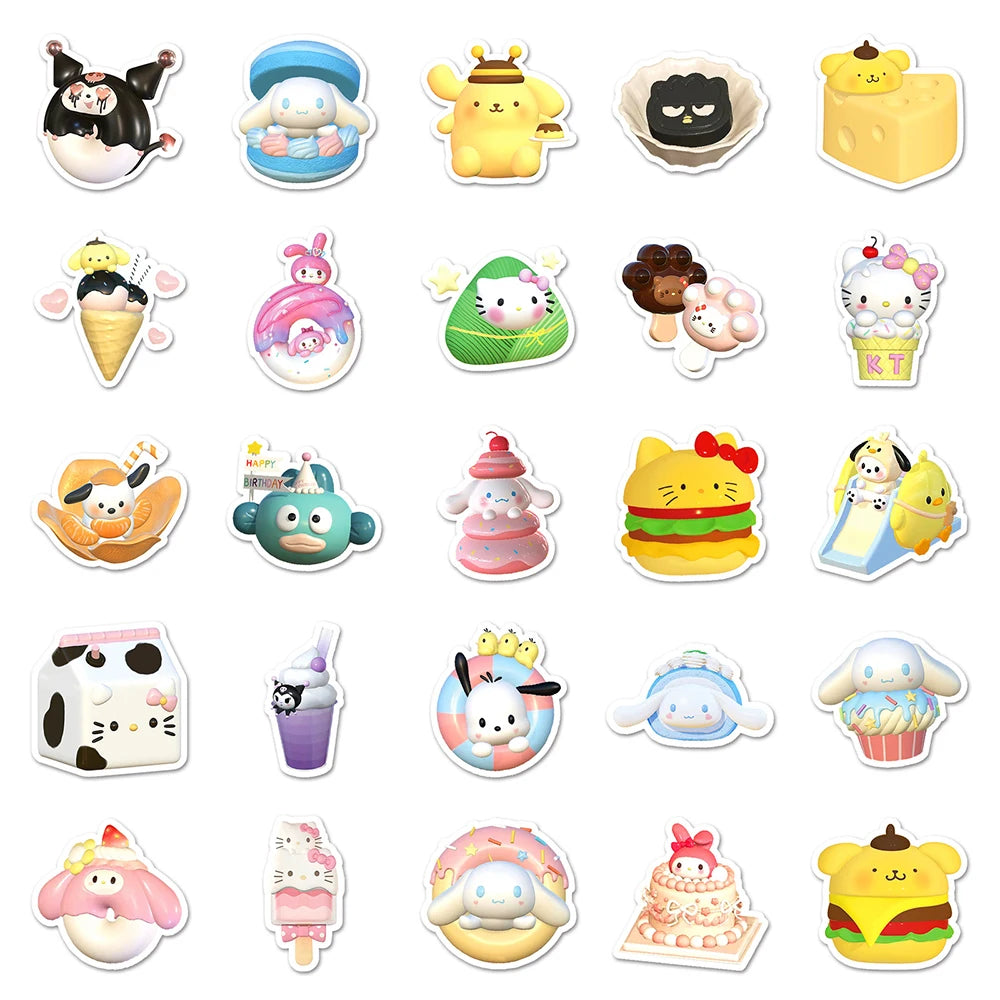 10/30/50pcs Cartoon Sanrio Food Stickers Cute Kuromi My Melody Sticker Water Bottle Fridge Phone Laptop Graffiti Decals Kids Toy