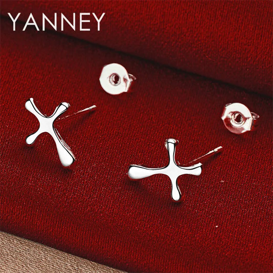 高級925スターリングシルバーの絶妙なクロスイヤリング(レディース)、スタイリッシュなパーティーアクセサリー、ウェディングジュエリー