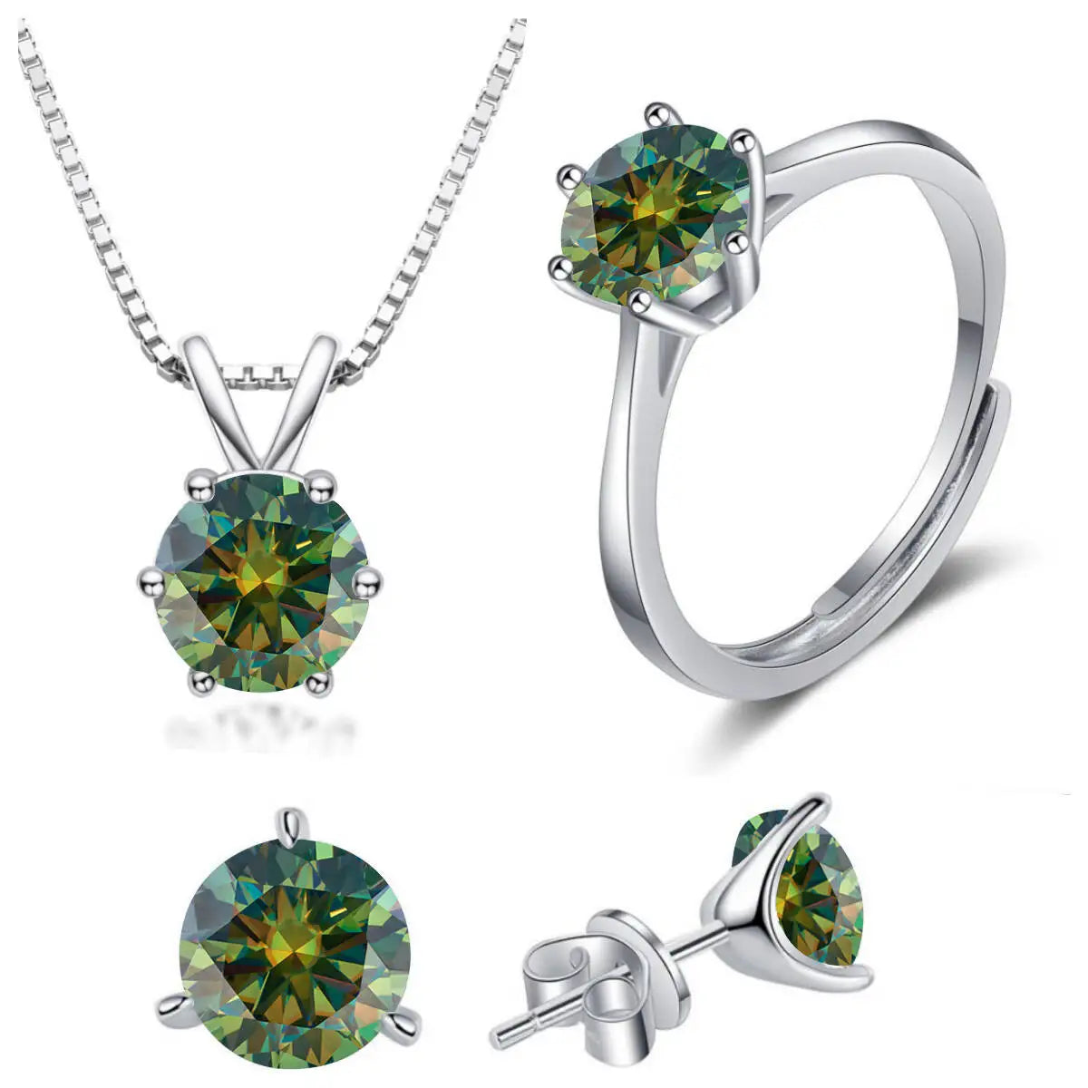925 Sterling Silver 1CT*4 D Color Moissanite Ring Earring Necklace Set Fine Jewelry Set Elegant Ladies Jewelry For Party Wedding