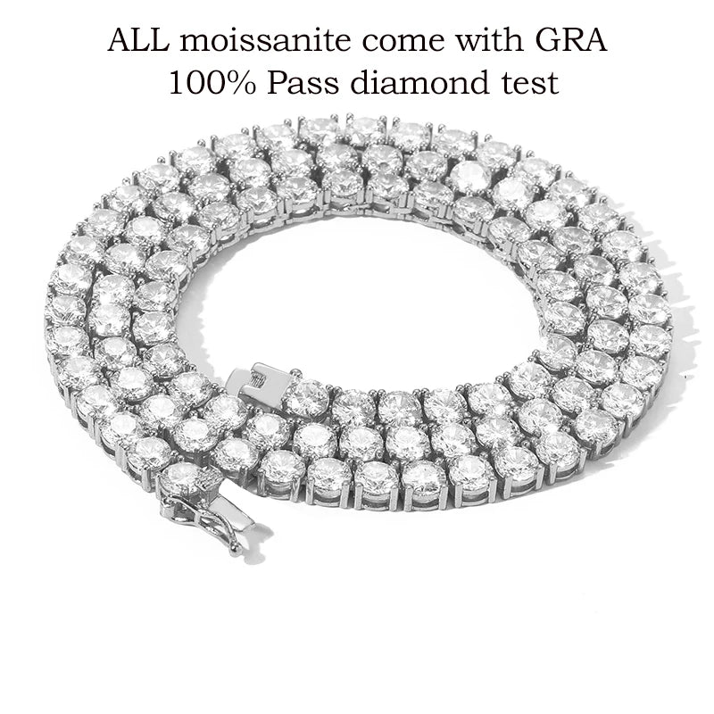 Smyoue 4/5mm Full Moissanite Necklace for Men Women Sparkling Lab Diamond Necklace Tennis Chain 925 Sterling Silver Fine Jewelry
